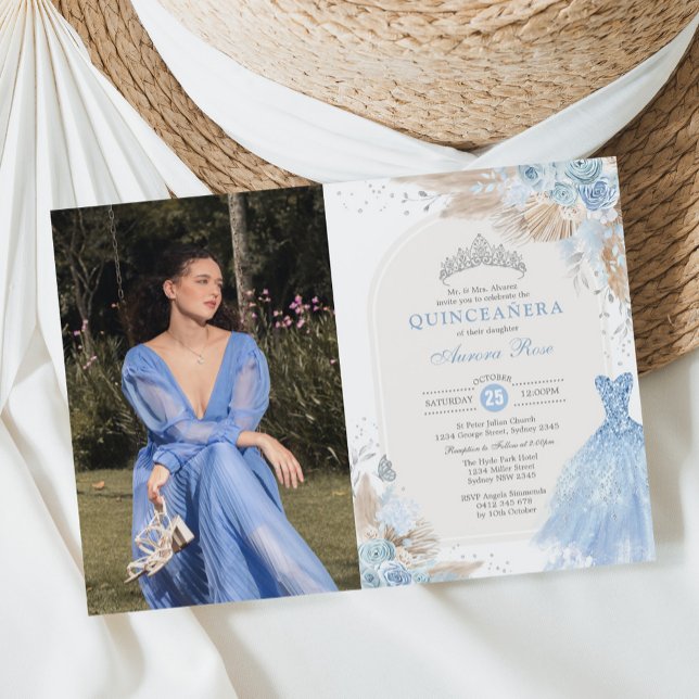 Invitación Quinceañera Baby Blue Silver Boho Mis Quince Anos (Subido por el creador)