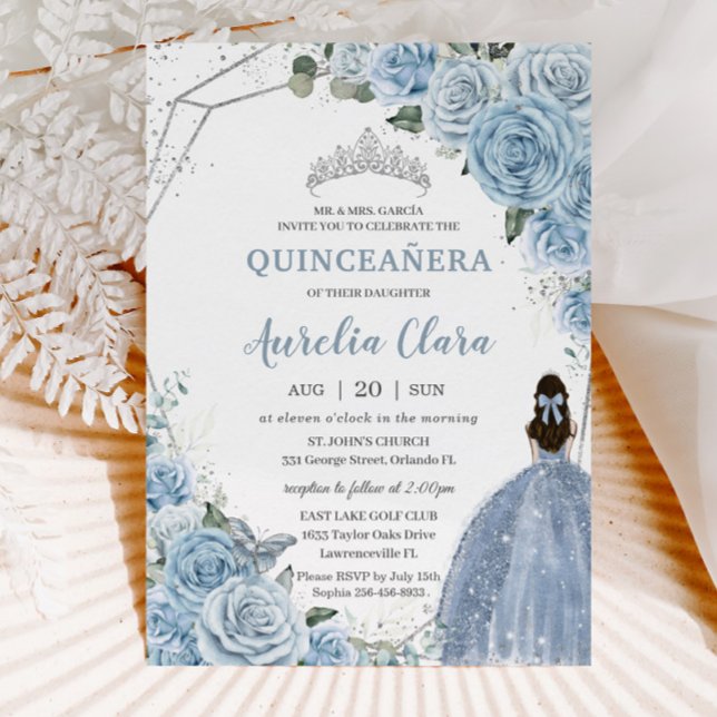 Invitación Quinceañera Baby Blue Soft Floral Princess 15 Años (Subido por el creador)