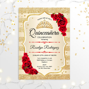 Invitación Quinceanera - Bandas de oro Rojo