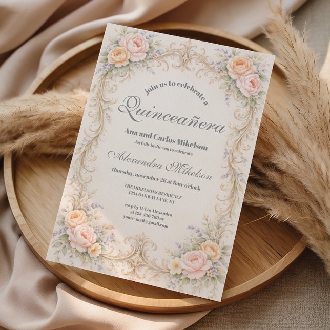 Invitación Quinceañera Barroco Melocotón Rosado (Subido por el creador)