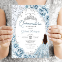 Quinceañera Bebé Azul Floral Plateado