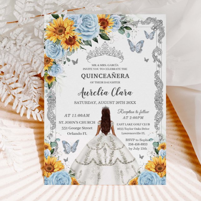 Invitación Quinceañera Bebé Flores Azules Plata (Subido por el creador)