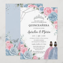 Quinceañera Bebé Gemelos Florales Azules Rosa Plat