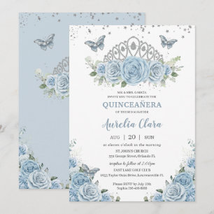 Invitación Quinceañera bebé Rosas azules florida corona de pl