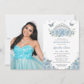 Invitación Quinceañera bebé Rosas azules foto de la corona de