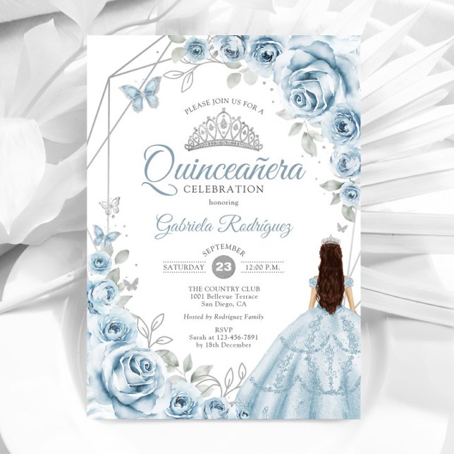 Invitación Quinceanera Bebé Vestido Azul Plata Flora (Subido por el creador)