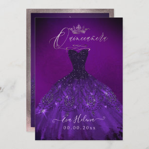 Invitación Quinceañera, berenjena Princesa Sparkle