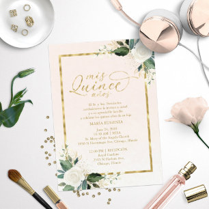 Invitación Quinceañera Bilingüe con Hoja de Oro Ro