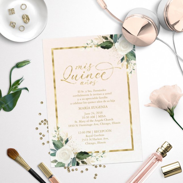 Invitación Quinceañera Bilingüe con Hoja de Oro Ro (Subido por el creador)