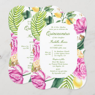 Invitación Quinceañera bilingüe español floral acuarela