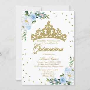 Invitación Quinceañera Bilingüe Tiara Azul Bebé