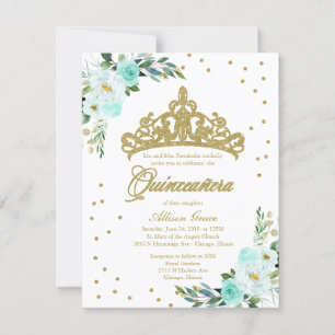 Invitación Quinceañera Bilingüe Tiara Azul Teal