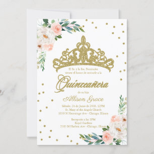 Invitación Quinceañera Bilingüe Tiara Rosa