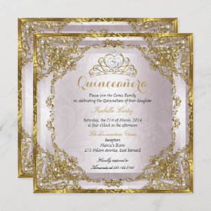 Invitación Quinceanera Birthday Gold Pearl Pink Damask