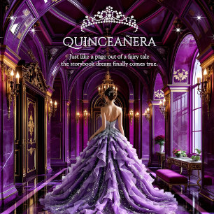 Invitación Quinceanera Birthday Palace Vestido púrpura Tiara