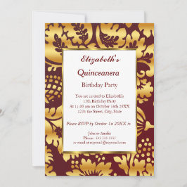 Invitación Quinceanera Birthday Party Gold Burgundy
