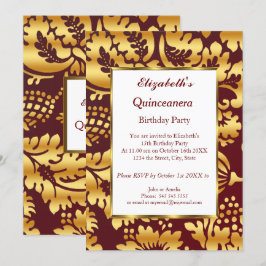 Invitación Quinceanera Birthday Party Gold Burgundy