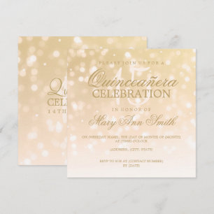 Invitación Quinceanera Birthday Party Gold Sparkle Luces