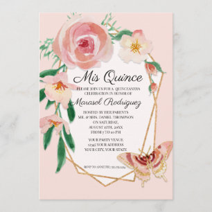 Invitación Quinceanera Birthday Party Rubor Watercolor Rosas