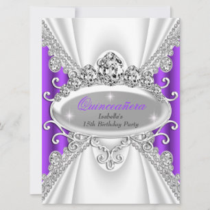 Invitación Quinceañera Birthday Princess Purple Diamond Large