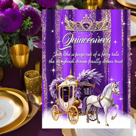 Invitación Quinceanera Birthday Purple Gold Silver Carrito