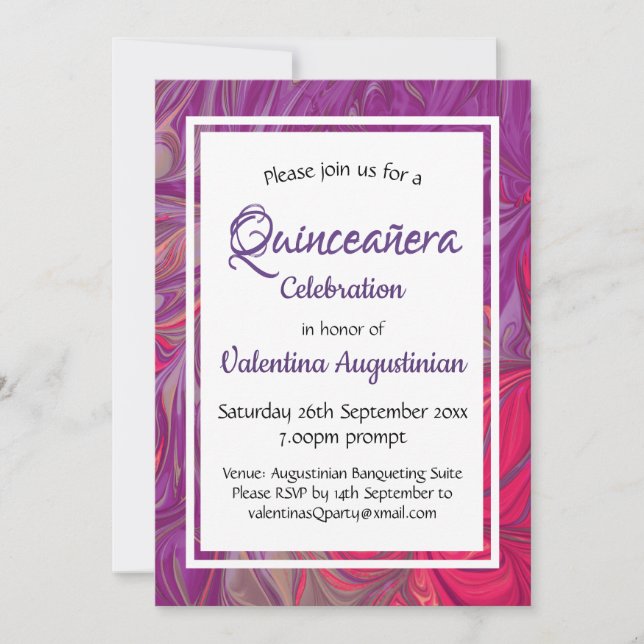 Invitación Quinceañera Birthday Retro PURPLE personalizado (Anverso)