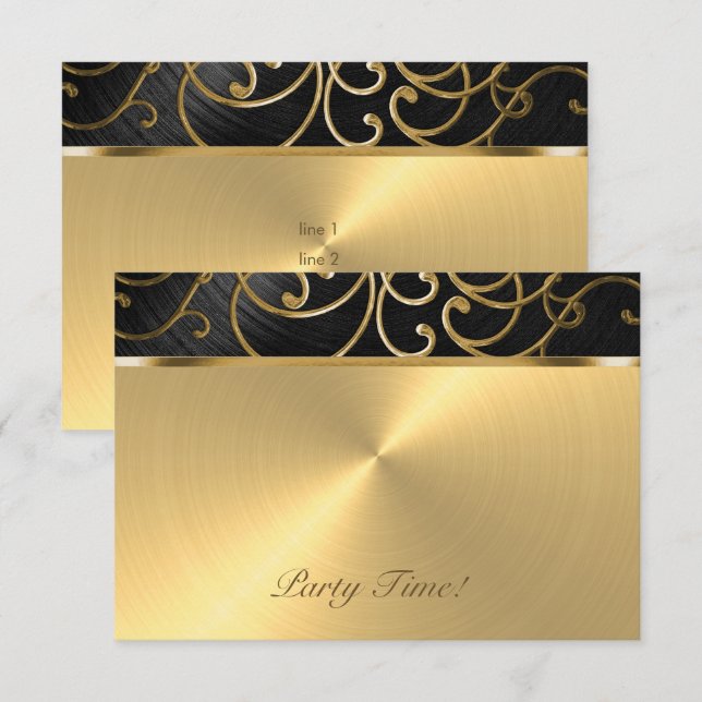 Invitación Quinceanera Black and Gold Filigree Swirls (Anverso / Reverso)