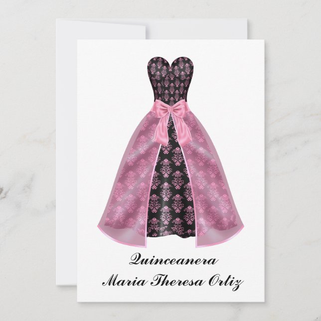 Invitación Quinceanera Black Damask (Anverso)