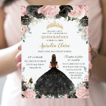 Quinceañera Black Pink Roses Floral Princess Vesti