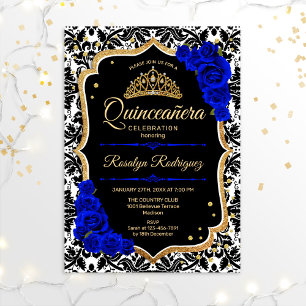 Invitación Quinceanera - Black Royal Blue Gold