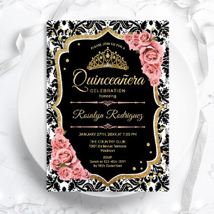 Invitación Quinceanera - Black Rubor Pink Gold