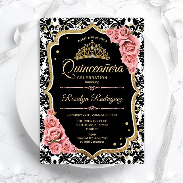 Invitación Quinceanera - Black Rubor Pink Gold (Subido por el creador)