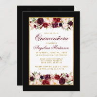 Quinceanera Black White Gold Burgundy Floral