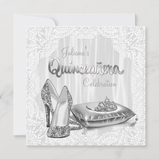 Invitación Quinceanera blanca (Anverso)