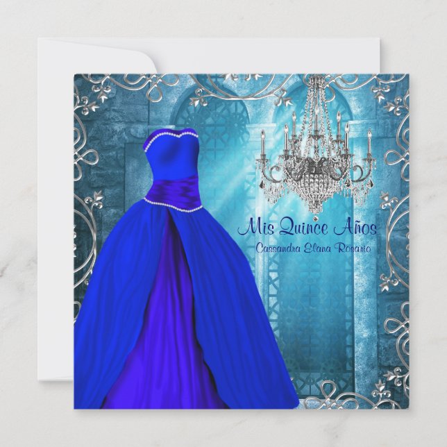 Invitación Quinceanera blanca azul de la marina real (Anverso)