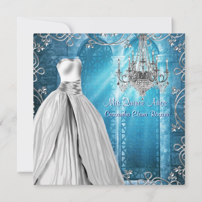 Invitación Quinceanera blanca azul de la marina real (Anverso)