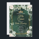 Invitación Quinceañera blanca de marfil y verde esmeralda mex<br><div class="desc">Invitación a la Quinceañera de Emeralda Mexicana Verde y Marfil Blanco Quinceañera Mis Quince Anos,  15º cumpleaños, </div>