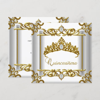 Invitación Quinceanera blanca de oro de Tiara 15 años