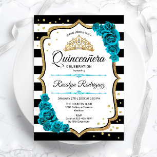 Invitación Quinceanera blanca del oro verde azulado