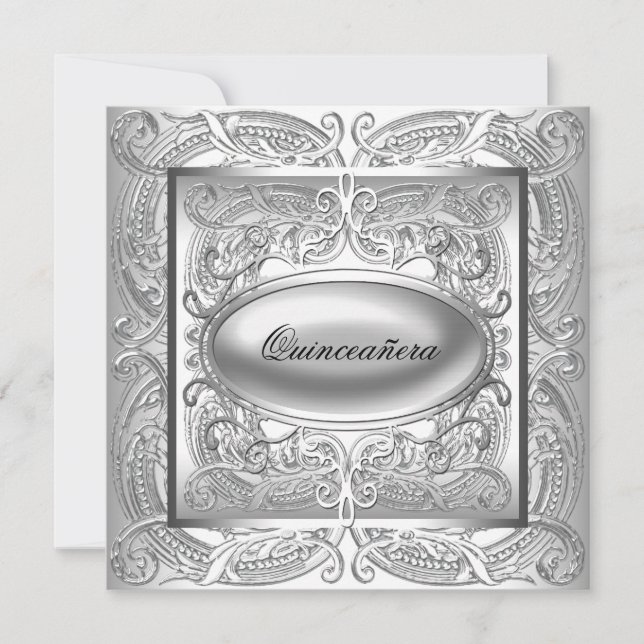 Invitación Quinceanera blanca elegante (Anverso)