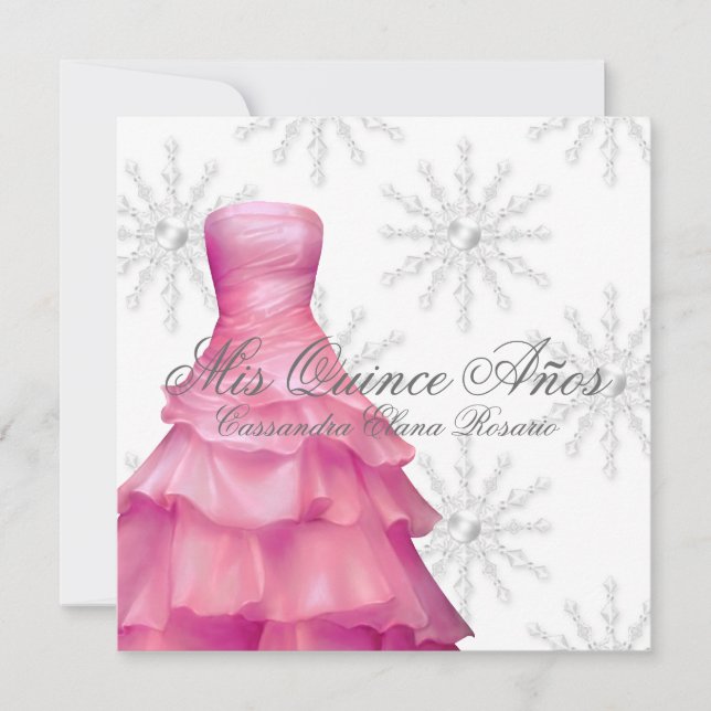 Invitación Quinceanera blanca rosa (Anverso)