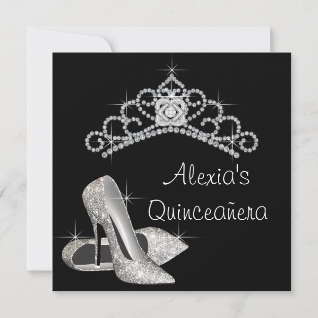 Invitación Quinceanera blanca y negra elegante (Anverso)