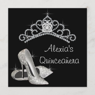 Invitación Quinceañera blanca y negra elegante