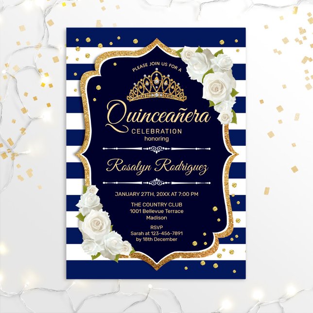 Invitación Quinceanera - Blanco de oro de la marina (Subido por el creador)