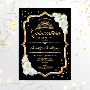 Invitación Quinceanera - Blanco de oro negro