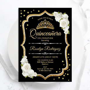 Invitación Quinceanera - Blanco de oro negro