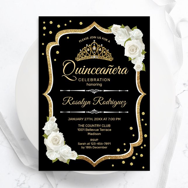Invitación Quinceanera - Blanco de oro negro (Subido por el creador)