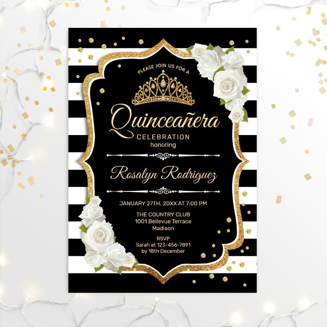 Invitación Quinceanera - Blanco negro dorado (Subido por el creador)
