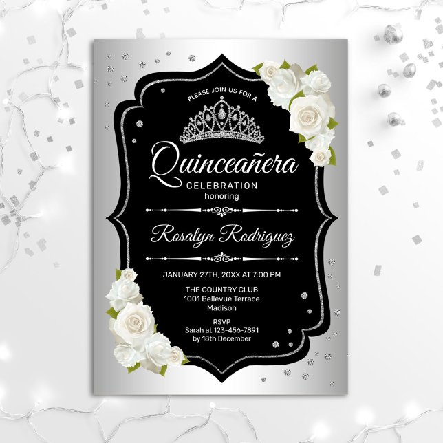 Invitación Quinceanera - Blanco negro plateado (Subido por el creador)