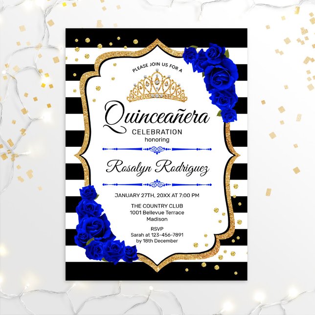 Invitación Quinceanera - Blanco Negro Real Oro Azul (Subido por el creador)